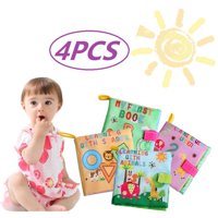 Magicfly 4 Pcs Baby Soft Cloth Educational Books, Geometry Alphabet Animals Learning for Kids under 4 Years