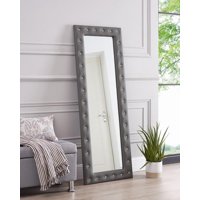 Crystal Tufted Floor Mirror Gray 63" x 22" by Naomi Home