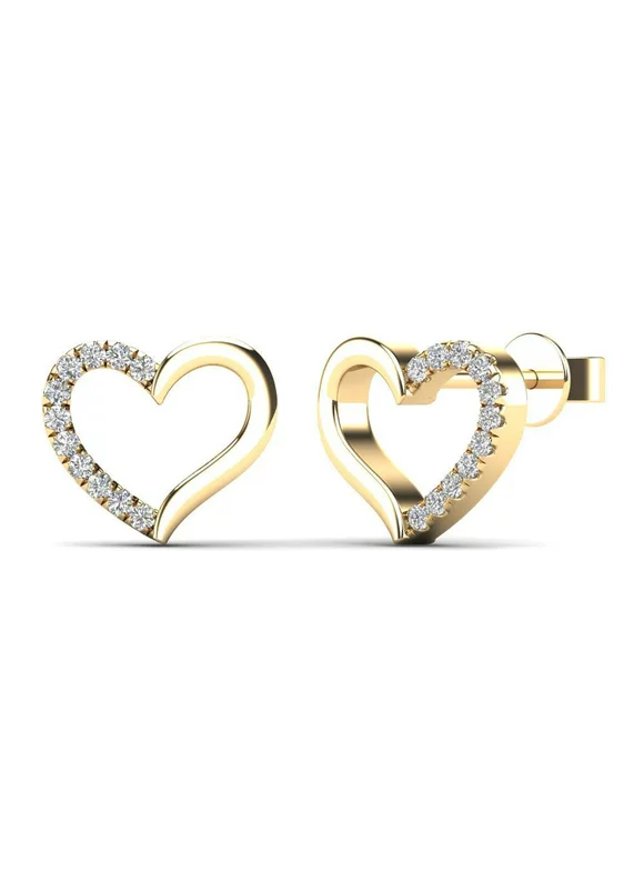 Anygolds 14K Real Solid Gold .07ctw Natural Diamond Baby Mini Heart Screw-back Stud Piercing Earrings - MAS0056EY Yellow Gold