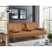 SmileMart Folding Sofa Futon Bed Modern Faux Leather Upholstery Sofa Bed,Brown