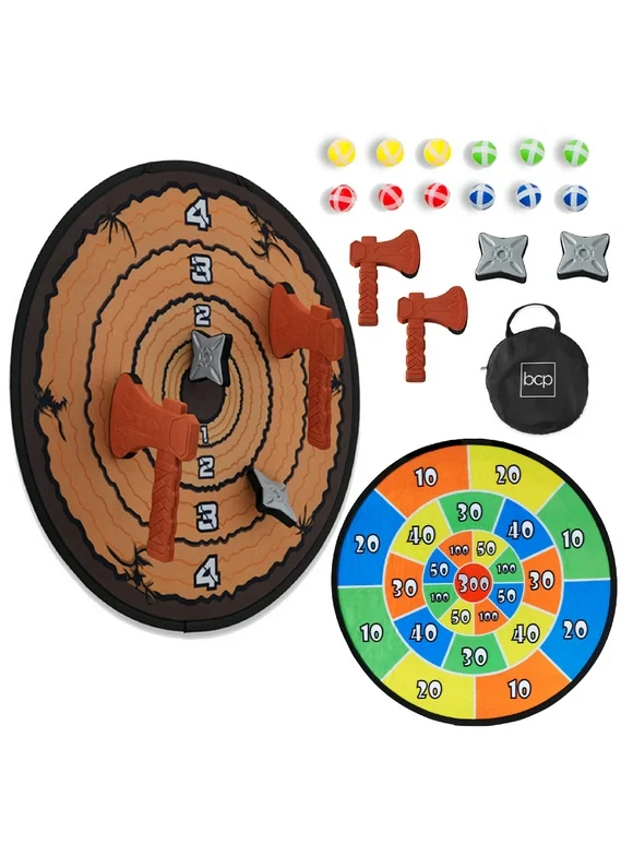 Best Choice Products Large Double-Sided Dart Board, Sticky Ball Axe Star Throwing Game for Kids, Adults w/ Carrying Case