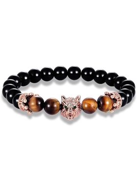 KABOER Animal Wolf Head Beads Bracelet Natural Stone Crown Zircon Bracelet Bangles Mens Jewelry Gifts