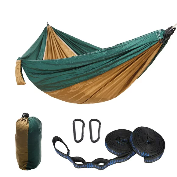 Luniquz Camping Hammock - Portable Hammock Double & Single with 2 Tree Hammock Straps, Travel Hammock Backpacking Nylon Parachute Hammock for Outdoor & Hiking（Dark Green）