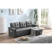 86" Ashlyn Gray Fabric Sleeper Sectional Sofa Chaise with USB Charger and Tablet Pocket