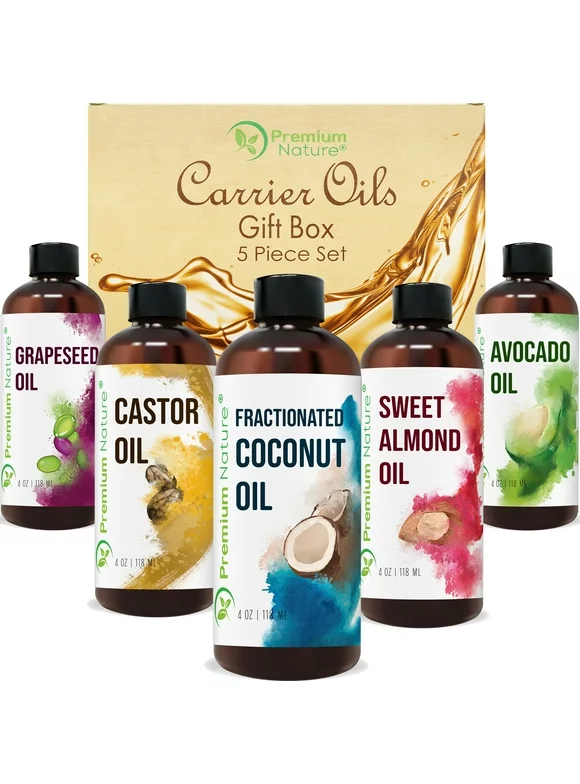 Carrier Oil Set of 5 Avocado Fractionated Coconut Grapeseed Sweet Almond Castor Limited Edition 3.0