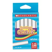 Scholastic Dustless Chalk, White, Pack Of 12 Sticks