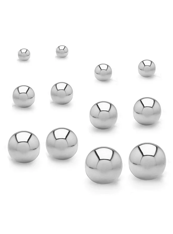 Coastal Jewelry Women's Polished Stainless Steel Ball Stud Earrings - 6 Pairs