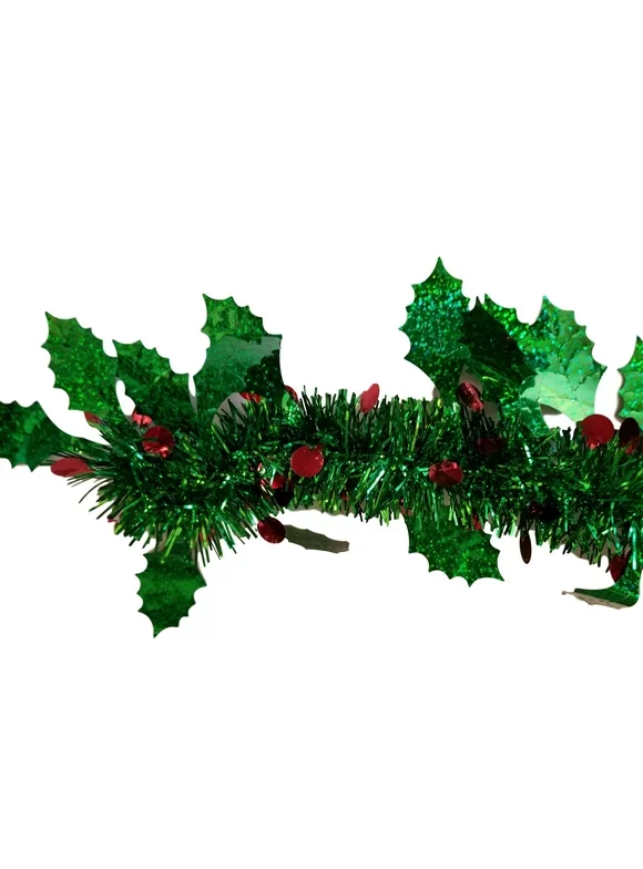 Amscan Christmas Holly Berry Garland metallic green with red berries 9 ft long