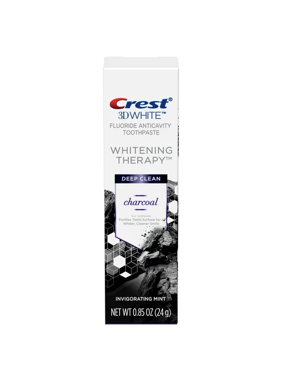 Crest 3D White Whitening Therapy Charcoal Deep Clean Fluoride Toothpaste, Invigorating Mint, .85 oz