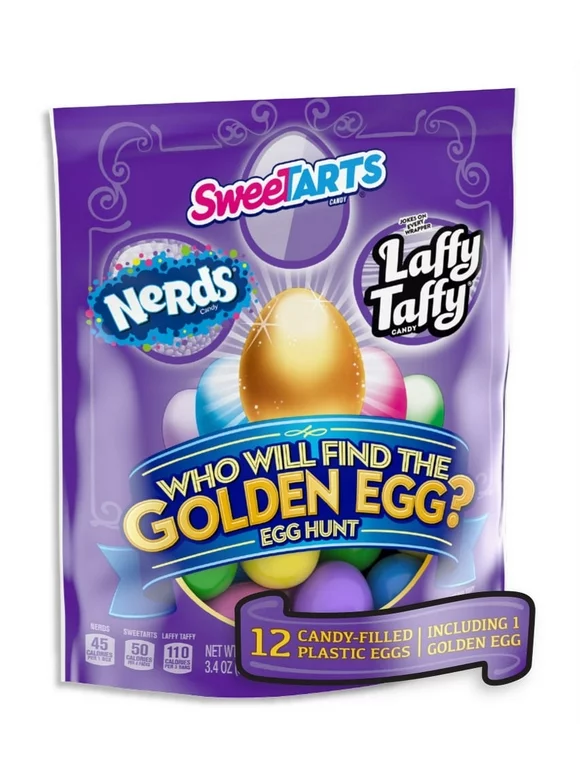 Wonka Golden Egg Hunt Plastic Candy Filled Eggs, 3.4 oz, 12 Count, Bag
