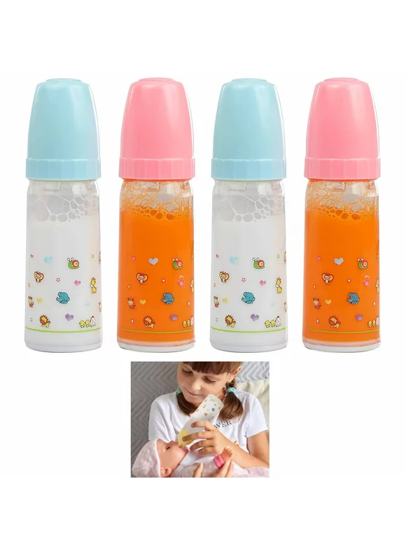 4 Pc New Born Baby Doll Magic Juice Milk Bottle Dolls Feeding Girls Toy Large