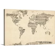 Great BIG Canvas | "World Map made up of Sheet Music" Canvas Wall Art - 48x32