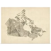 Great BIG Canvas | "Old Sheet Music Map of Canada Map" Art Print - 24x18