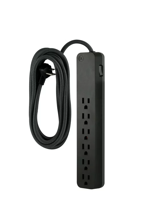 GE 6-Grounded Outlet Surge Protector, 840J, 10ft. Braided Cord, Black  62935
