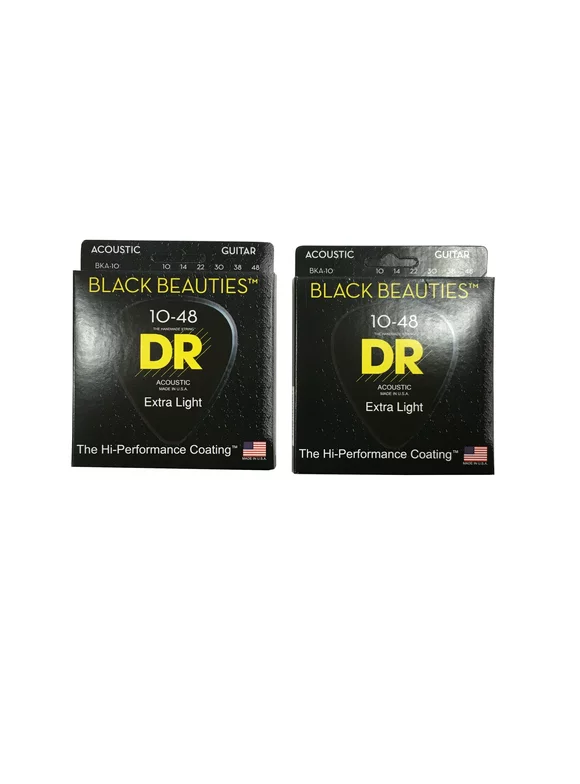 DR Guitar Strings Acoustic 2-Pack K3 Black Beauties Coated 10-48 Extra Light