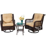 3PCS Patio Wicker Rattan Bistro Furniture Set, Swivel Rocking Cushioned Chair Table Set, Outdoor Rattan Conversation Sets