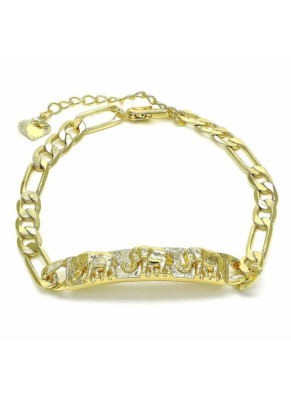 Elephant ID Figaro link Bracelet 8 18K Gold Filled High Polish Finsh