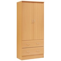 Hodedah 2 Door Armoire with 2 Drawers and Clothing Rod in Beech