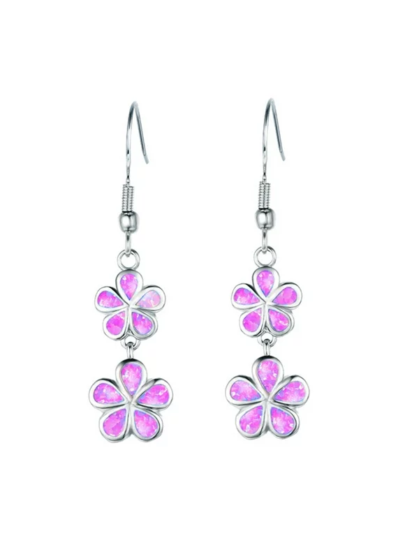 Grofry Women Earring,Faux Opal Inlaid Flower Long Dangle Ear Hook Earrings Jewelry Purple