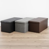 Mayview Rectangle Foldable Storage Ottoman with Slight Tufting, Faux Brown Leather