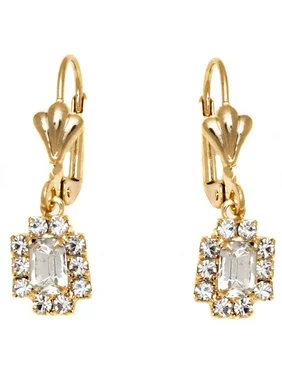 Clear Crystal 18kt Gold-Plated Rectangle Frame Drop Earrings