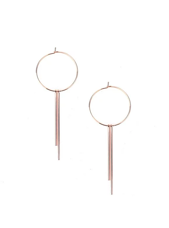 Hoop with Bar Fringe Earrings, Rose Gold, 3-Inch