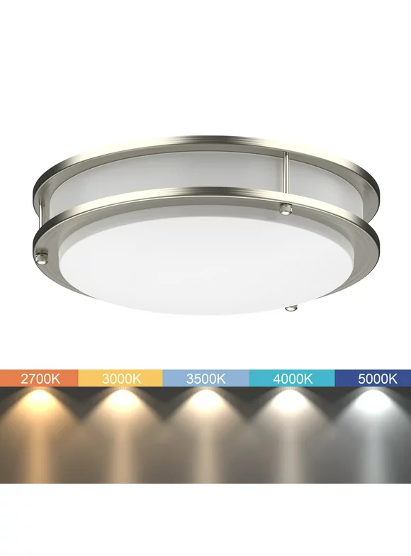 DYMOND 10" LED Ceiling Light Flush Mount Adjustable Color Temperature Dimmable Brushed Nickel Double Ring