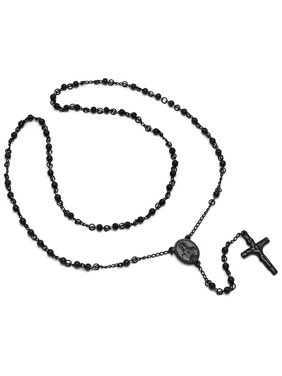 Mens Stainless Steel Rosary Necklace In Black Ip