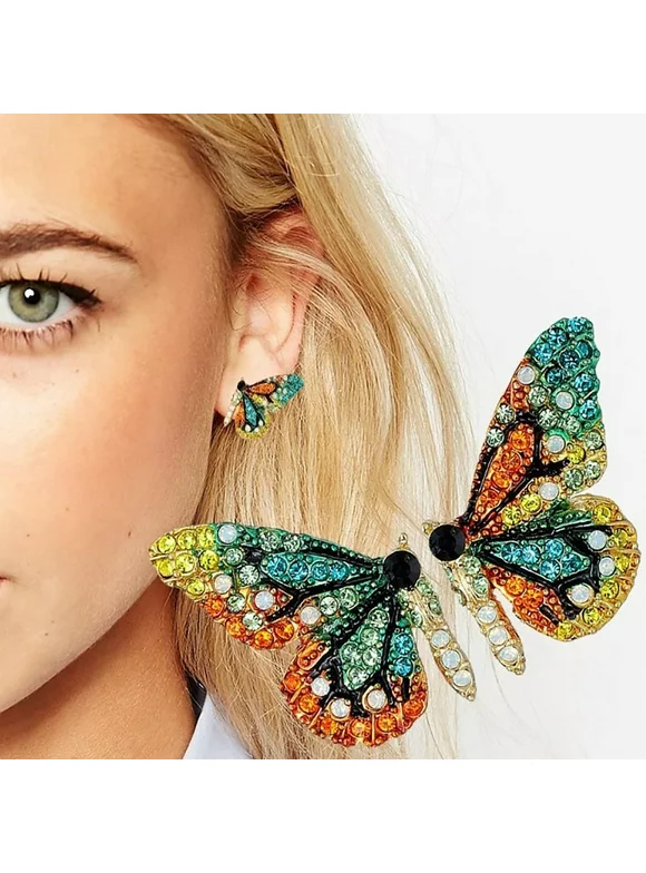 Besufy Women Multicolor Rhinestone Butterfly Ear Stud Earrings Party