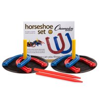Champion Sports Indoor and Outdoor Rubber Horseshoe Set, 4 Rubber Horseshoes, 2 Rubber Mats, 2 Plastic Dowels