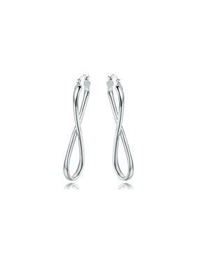 Infinity Shape (Crazy 8) 2" Hoop Earrings Dipped In 18K White Gold Gift For Her Valentines Mothers Day Anniverary Christmas Birthday Wedding