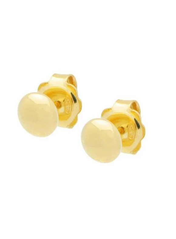 6 mm Mirror Gold Button Stud Earrings in Sterling Silver