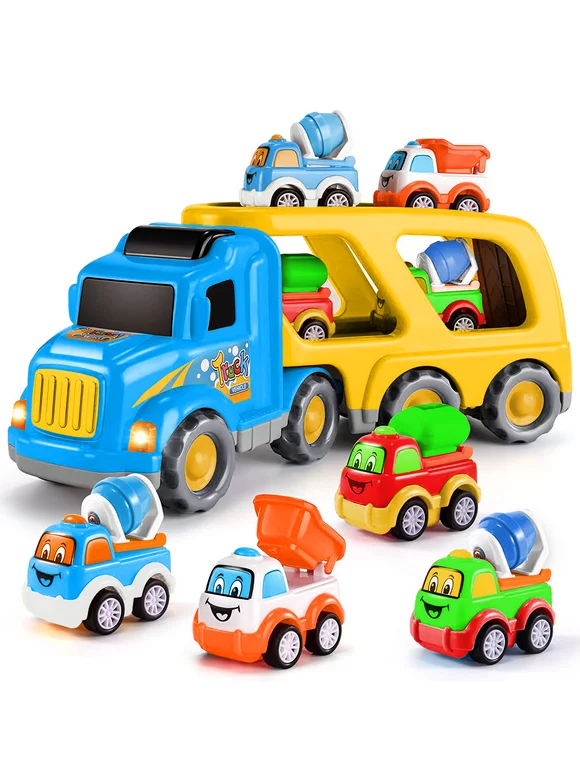 CifToys Construction Toy Trucks for 3 Year Old Boys, 5 in 1 Carrier Truck Toy Vehicle for 3 4 5 6 Year Old Boy Birthday Gift, Kids Toys, Friction Powered Cars for Toddlers, Age 3-7, Sound and Light