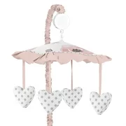 Blush Pink, Grey and White Musical Baby Crib Mobile for Watercolor Floral Collection by Sweet Jojo Designs