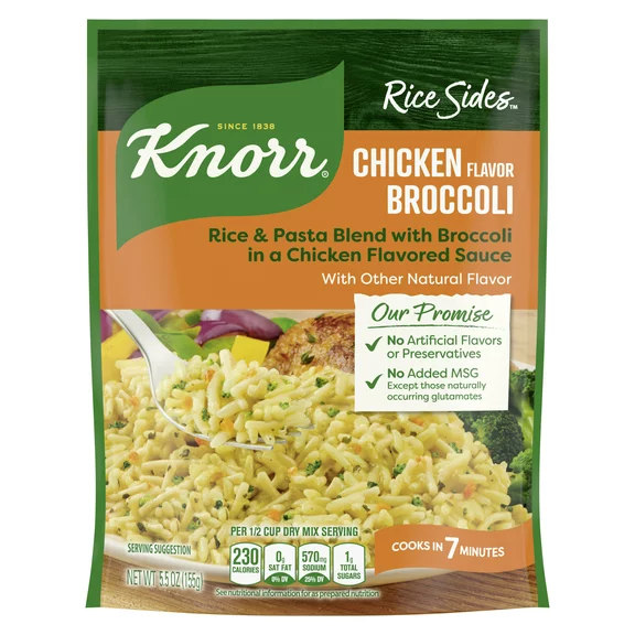 Knorr Rice Sides Chicken Broccoli with Rice and Pasta, Cooks in 7 Minutes, No Artificial Flavors, No Preservatives, No Added MSG 5.5 oz
