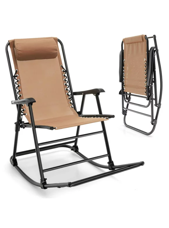 Costway Folding Rocking Chair Porch Patio Indoor Foldable Rocker Seat With Headrest
