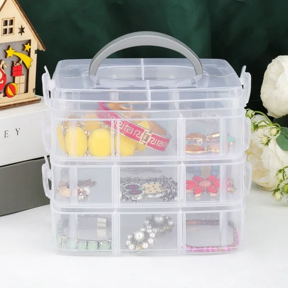 EEEkit Clear 3-Tier Storage Containers, Detachable Compartments Craft Organizer, 6x6x6.5"