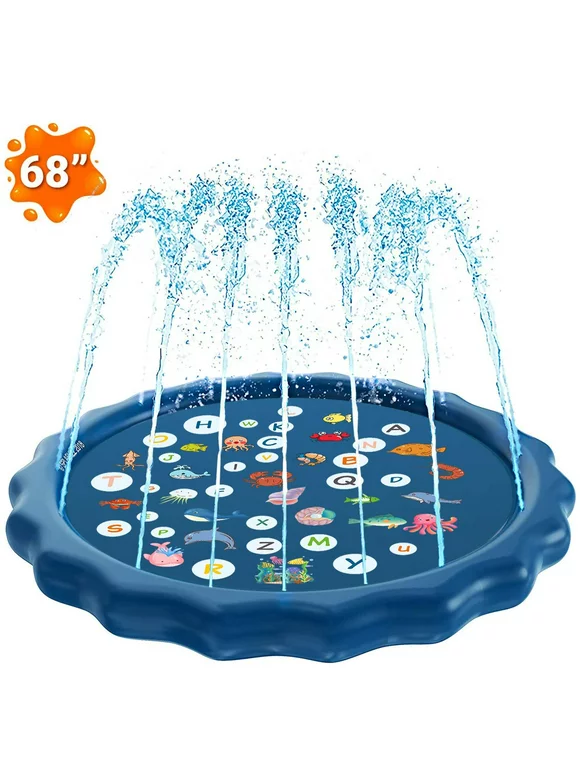 68 Sprinkler for Kids, 3-in-1 Splash Pad, from A to Z Toddler Pool for Wading Swimming and Learning, Inflatable Outdoor Water Toys Fun for 1 2 3 4 5 Year Old Toddlers, Kids, Boys and Girls