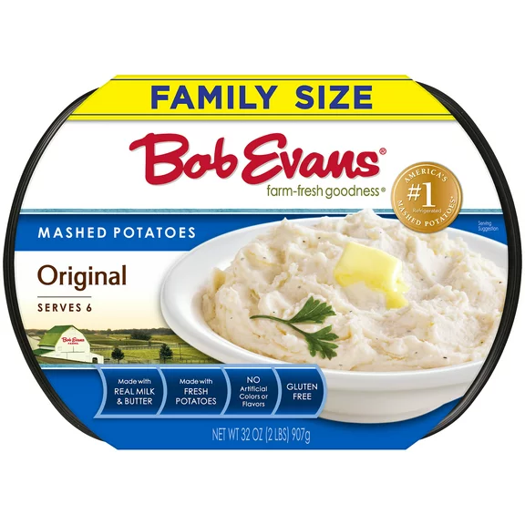 Bob Evans Family Size Original Mashed Potatoes, Refrigerated Dinner Sides, 32 oz, Pack of 1