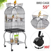 Topeakmart 59'' H Open Top Metal Bird Cage  Rolling Parrot Cage with Stand for Small Birds Parakeet Lovebirds Cockatiel Canary Black