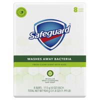 Safeguard Deodorant Bar Soap, White with Aloe 4 oz, 8 count