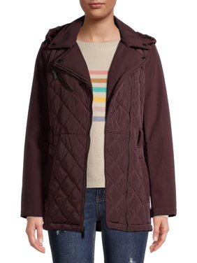 BCBG Womens Quilted Moto Jacket with Hood