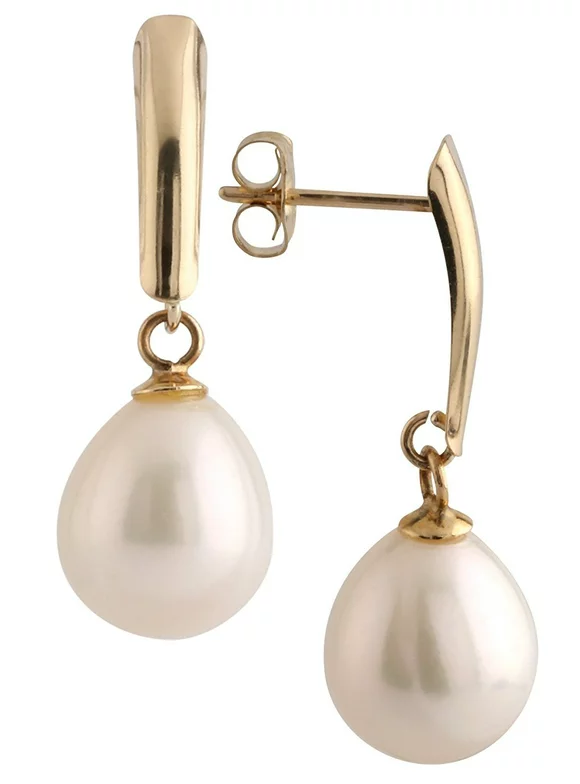 14k Yellow Gold Drop Freshwater Cultured Drop Pearl Earring