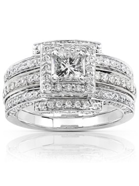 Annello  by Kobelli 14k White Gold 1 1/2ct TDW Diamond Princess Halo Bridal Ring Set 4