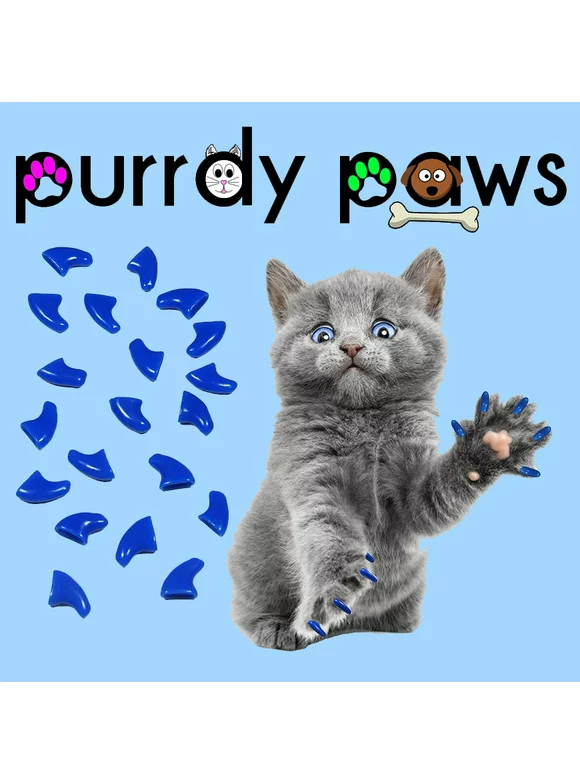 6 Month Supply - Purrdy Paws Blue Soft Nail Caps for Medium Cats Claws - Extra Adhesives