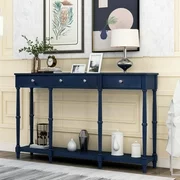Console Table with Drawer, 58" Narrow Console Couch Sofa Table, Farmhouse Wood Entryway Table with Shelf,Buffet Cabinet Sideboard Hallway Foyer Entrance Table for Living Room Entryway,Navy Blue, A1962