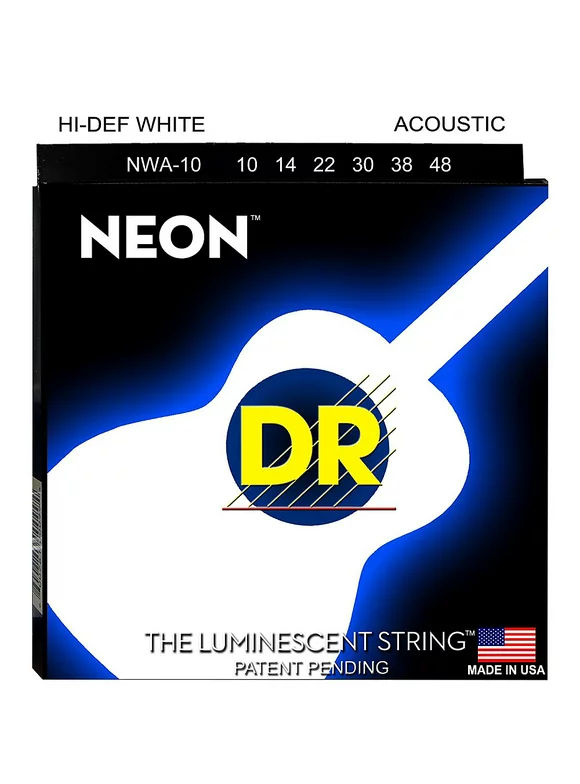 DR Strings Hi-Def NEON White Coated Acoustic Guitar Strings Lite (10-48)