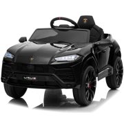 12 Volt Ride on Toys with Remote, Lamborghini Electric Ride on Cars for Kids, Power 4 Wheels Electric Vehicle with LED Lights, Music, Horn, Battery Cars Gift for 3-5 Years Girls Boys, Black, L5307