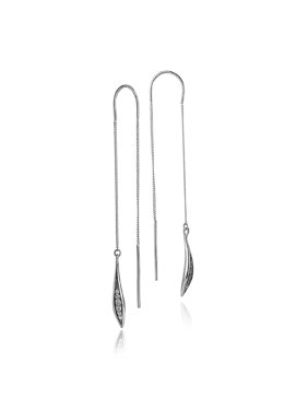 JEWELISTA Natural Diamond Threader Earrings in 14k White Gold (0.12cts,H-I I1)