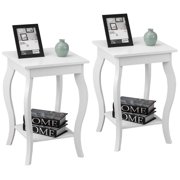 Gymax Set of 2 Accent Side Table Sofa End Table Night stand Coffee Table w/ Shelf White